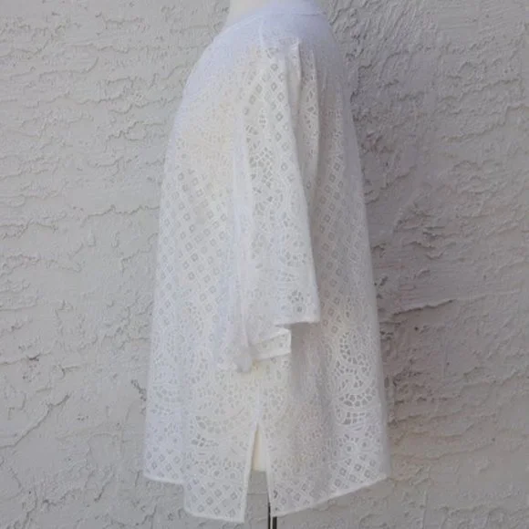 Chicos White Lace Tunic Top Size 2 L Cotton Blend Length 29" Excellent Condition - Picture 4 of 10